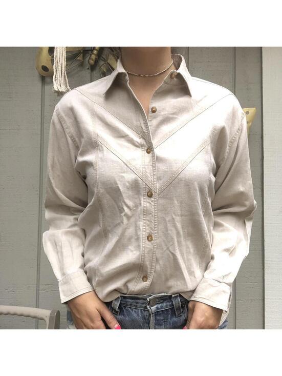 American Vintage Tops - Vintage Western Button Down Blouse Sand by Adobe Rose Sz M 80s 90s Cowgirl Rodeo